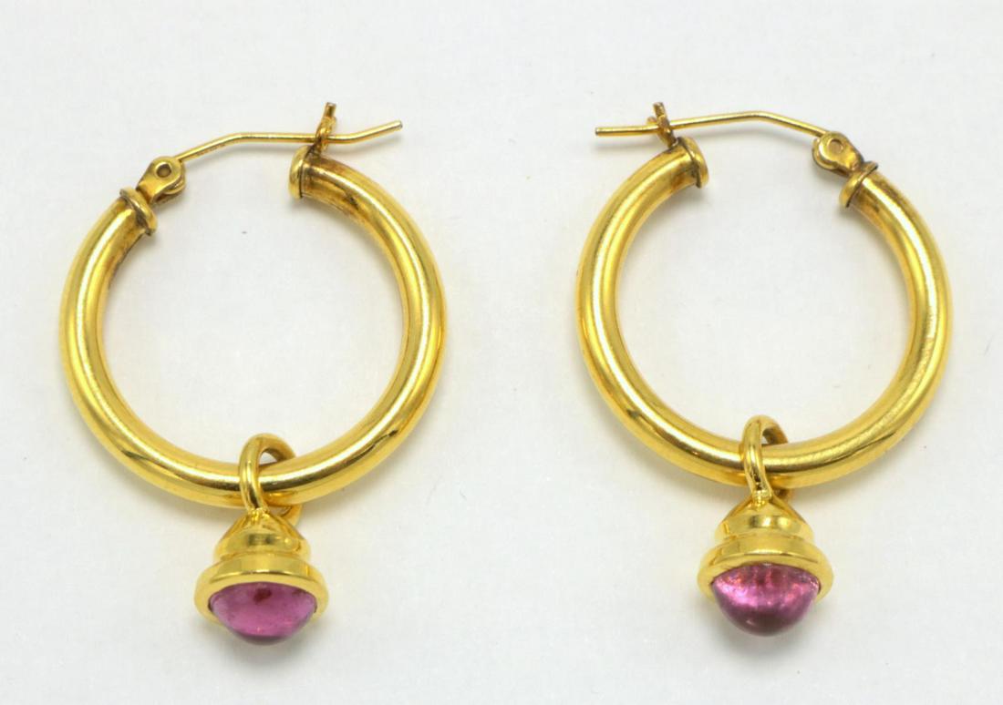 14Kt & Pink Tourmaline Hoop Earrings (1 of 2)