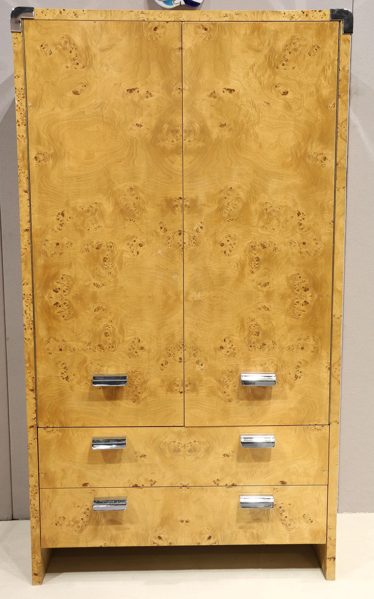 Leon Rosen Pace Burl Chifferobe: Leon Rosen for Pace burl chifferobe in very good condition just showing general normal wear to finish. Measures approx 67" x 37" x 19". Please review all photos closely. The nonappearance