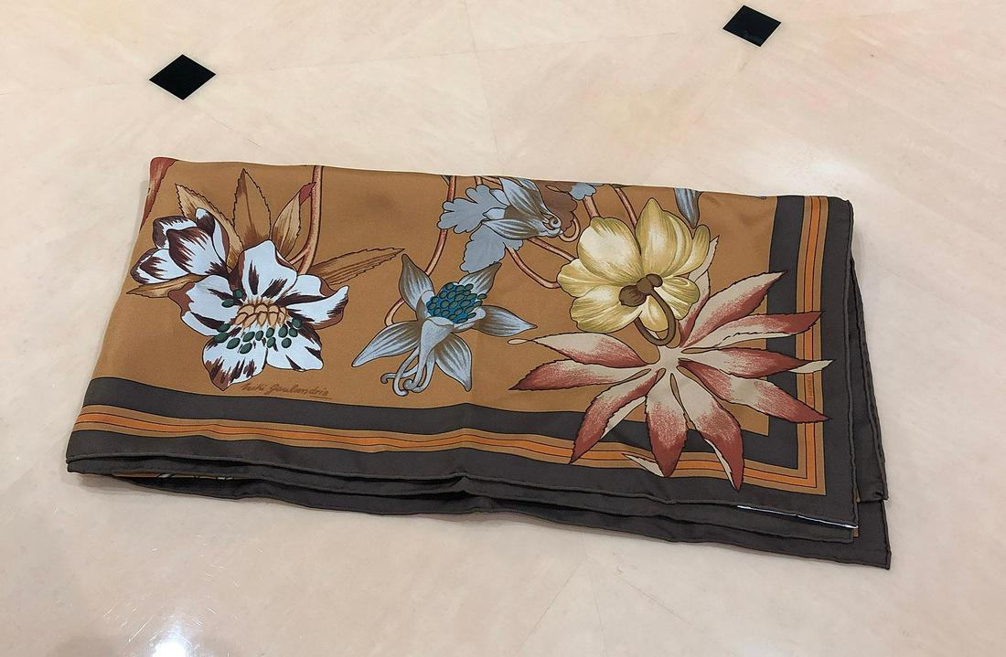 Hermes Brown Silk Floral Scarf (1 of 5)