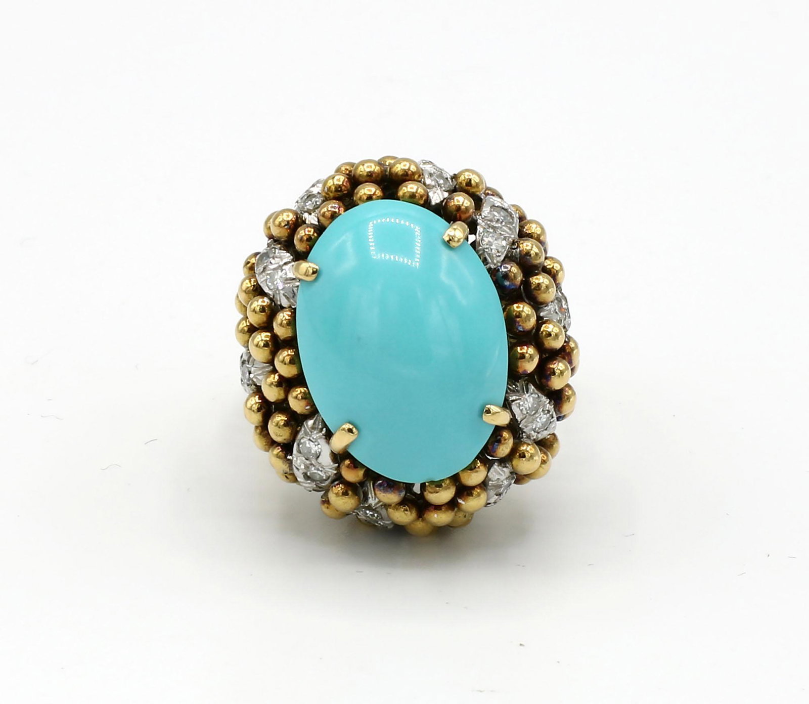 18Kt Yellow Gold Diamond and Turquoise Cocktail RIng (1 of 3)