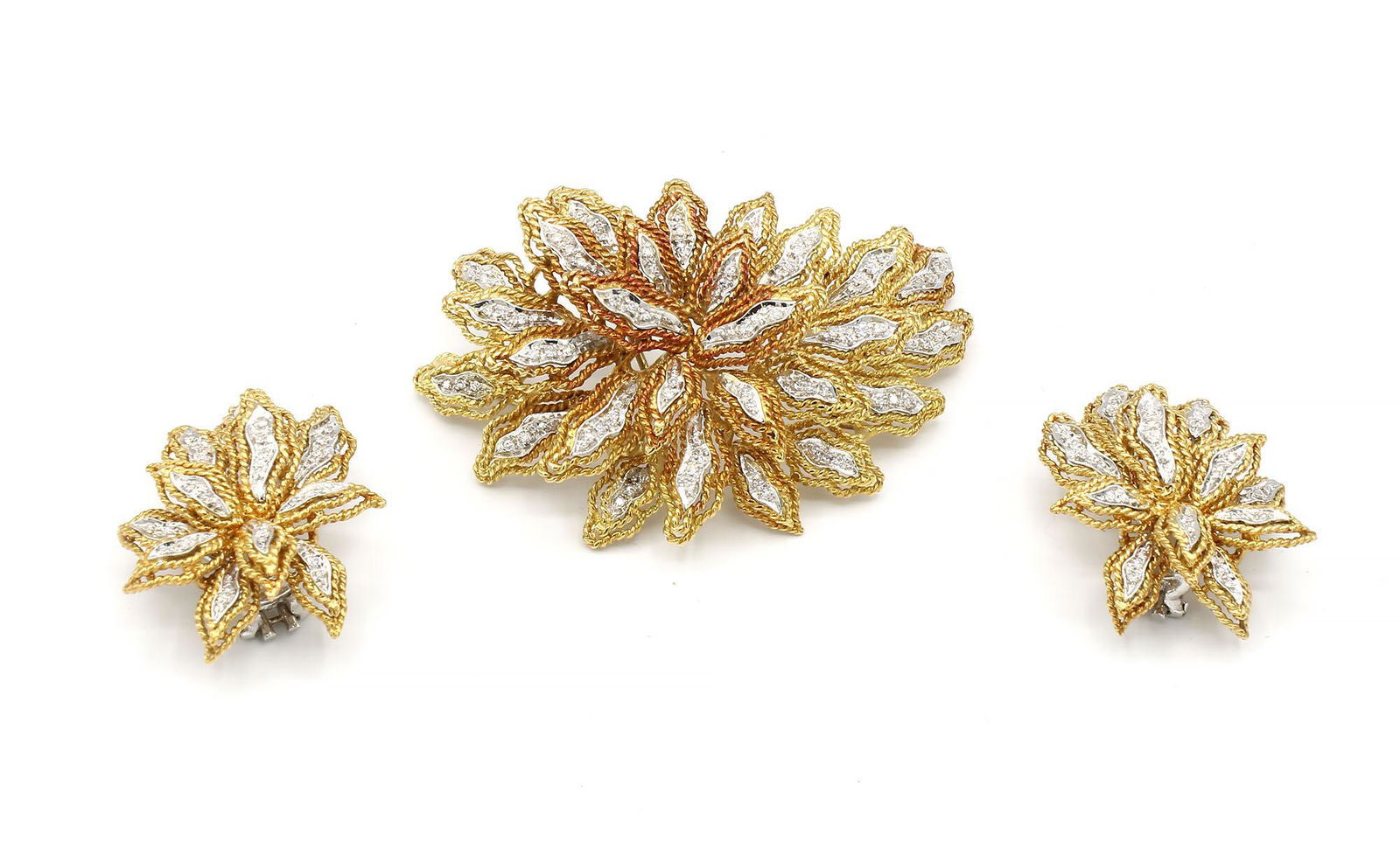 Italian 18Kt 2 Tone Floral Dia. Pendant and Earring Set (1 of 6)