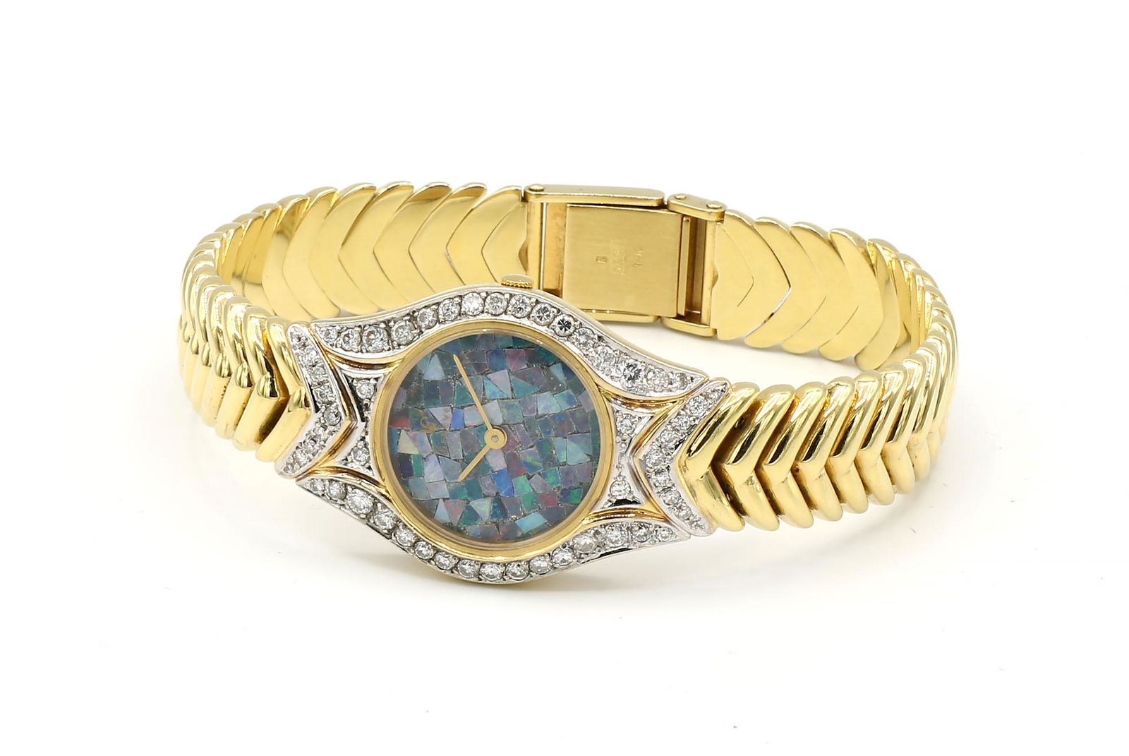 18Kt YG Ladies Geneve Watch with Diamonds and Opal Dial (1 of 2)