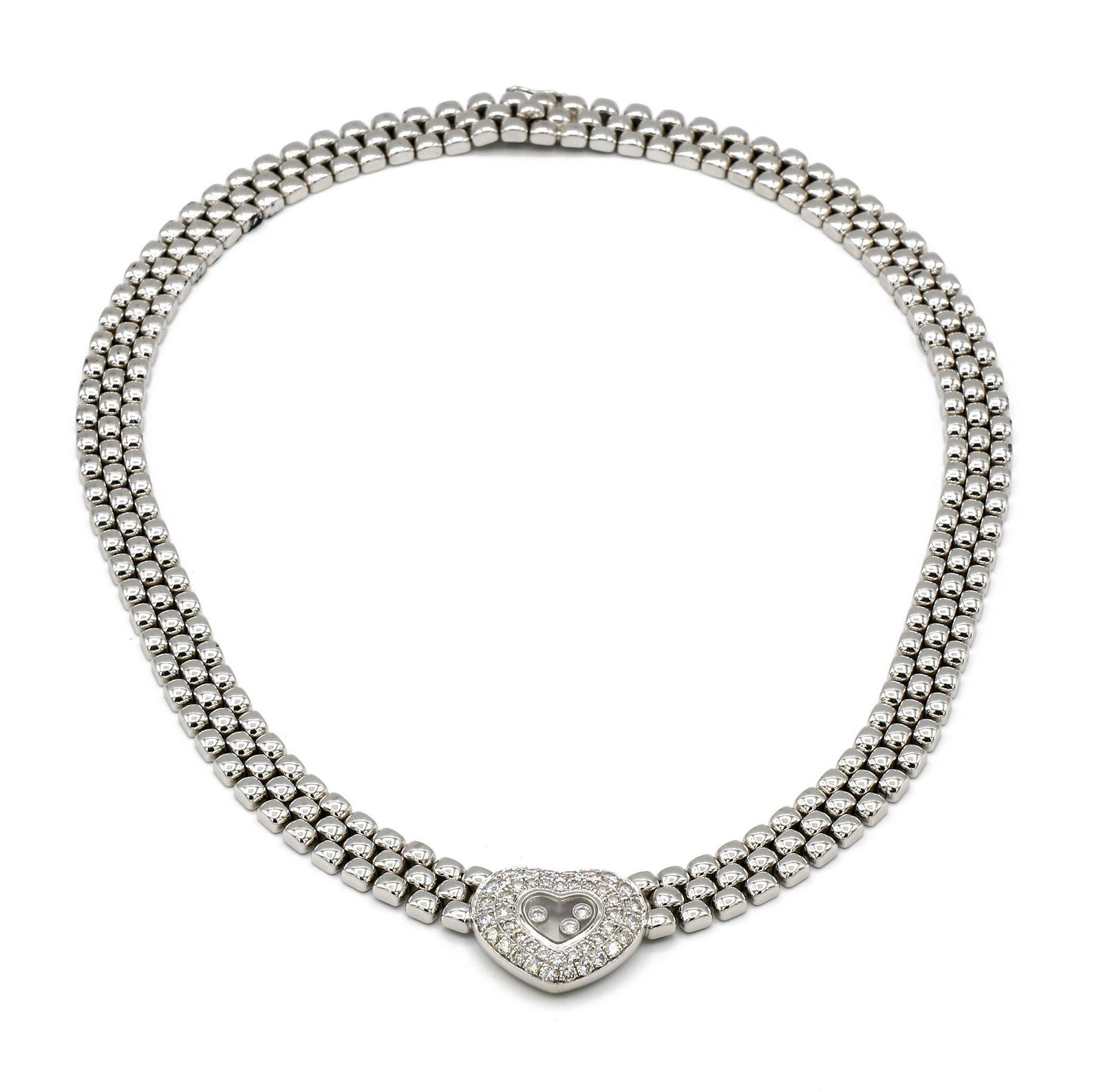 18Kt WG Chopard Happy Diamonds Pave Heart Necklace (1 of 4)