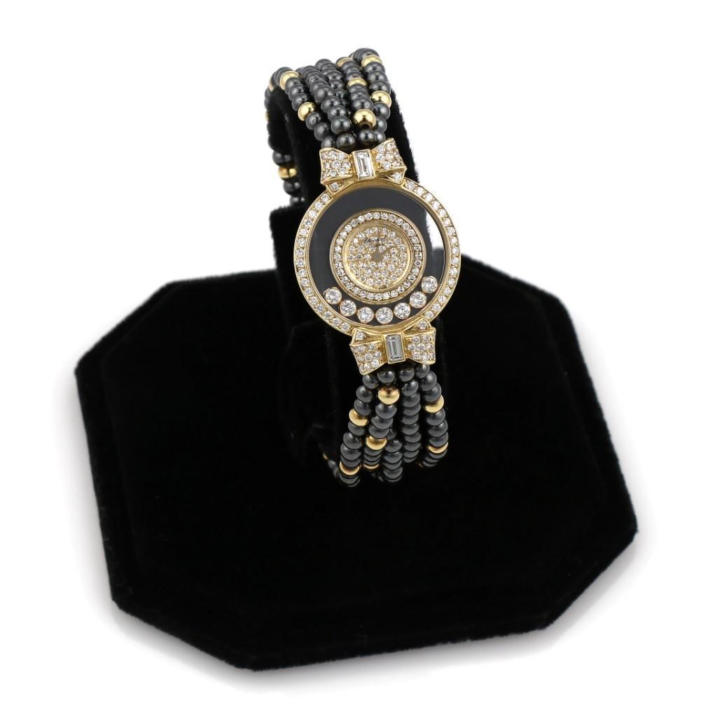 Elegant 18K YG Chopard Happy Diamonds Hematite Watch (1 of 6)