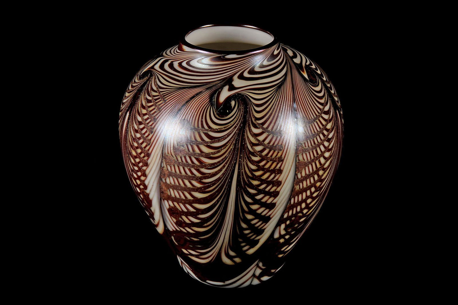 Estate Orient & Flume Art Glass Vase: Estate Orient & Flume Art Glass Vase measuring 8". Some surface dullness that may be original. Please review all photos closely. The nonappearance of a condition report does not mean that the lot is i