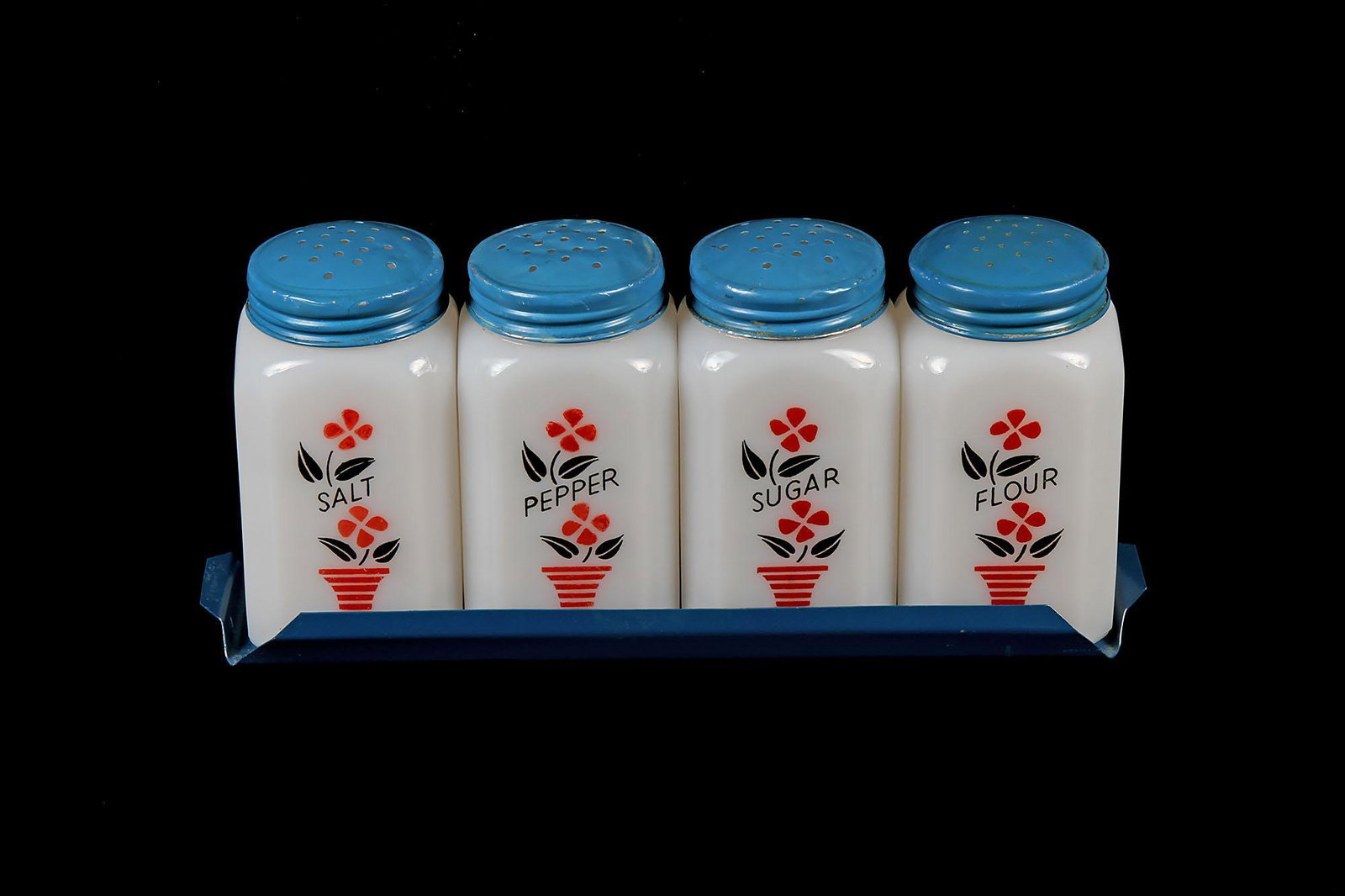 Vintage Depression Glass 4 Pc Spice Set W/Rack (1 of 1)