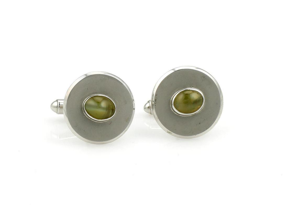 14K White Gold Cat's Eye Cabochon Cufflinks (1 of 2)