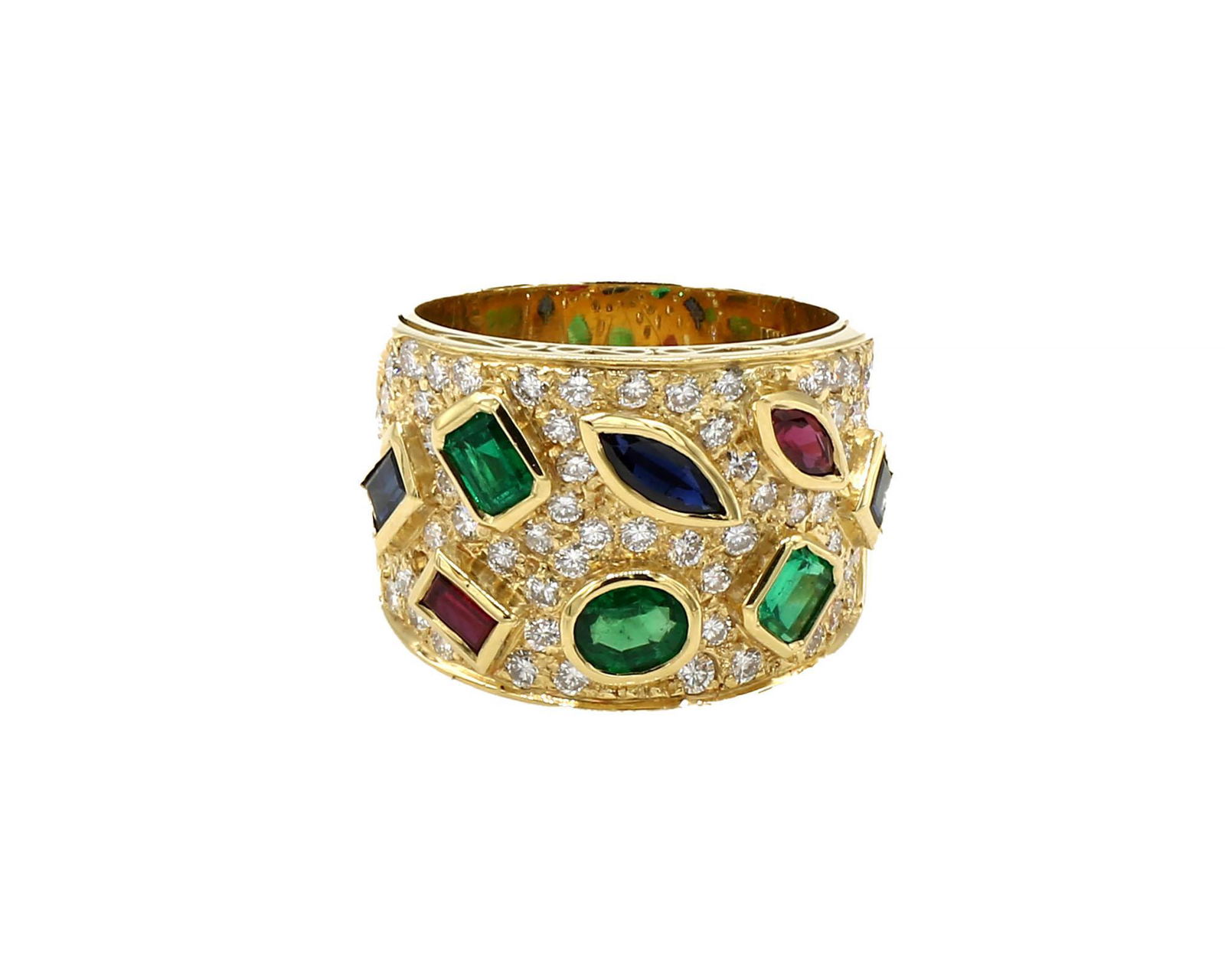 18K Yellow Gold Multi Colored Gemstone and Diamond Band (1 of 3)