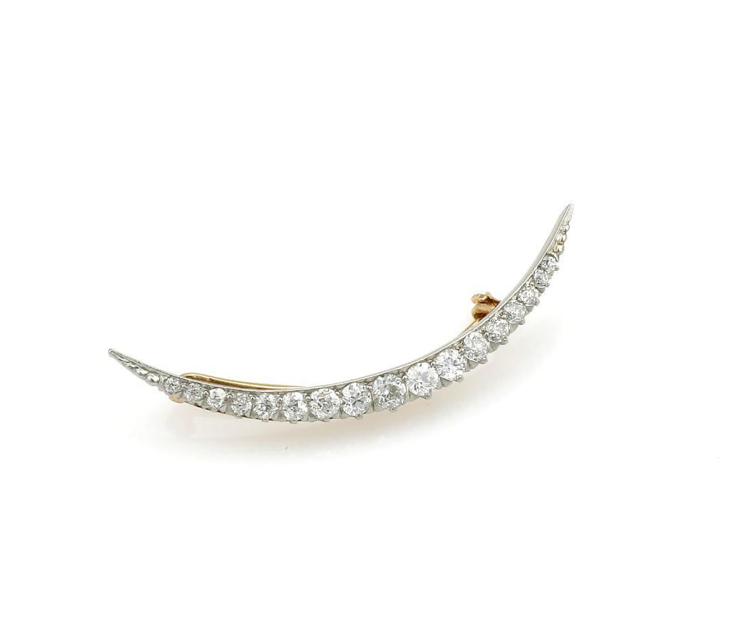 14K 2 Tone Gold Diamond Half Moon Brooch (1 of 3)