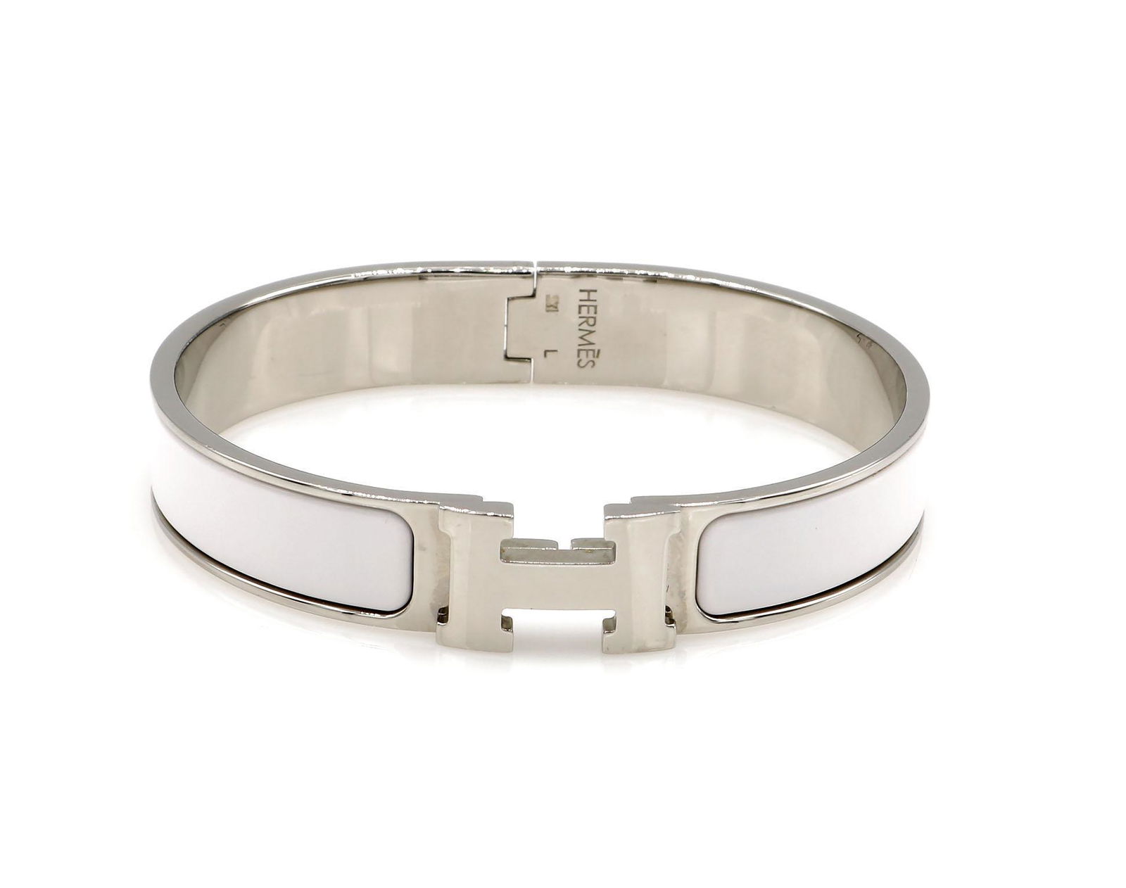 Hermes Paris Clic H Bracelet with White Enamel (1 of 3)