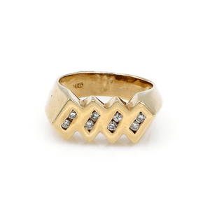 14K Yellow Gold Fancy Diamond Band: Unique rectangular design band in 14k yellow gold featuring approx 0.24ctw of diamonds. It is 9mm wide at the front, a size 8.5, and it weighs 9.6 grams. wsalr053 ***FREE JEWELRY SHIPPING FOR OUR