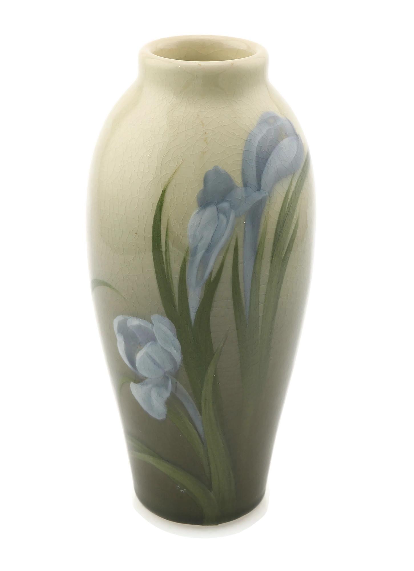 Rookwood Frederick Rothenbush Floral Vase 1904: Beautiful Rookwood floral vase by Frederick Rothenbush. Marked with the Rookwood symbol, 901D, and the monogram of the decorator. Overall crazing. Circa 1904. Measures 7.25" T Please review all photos