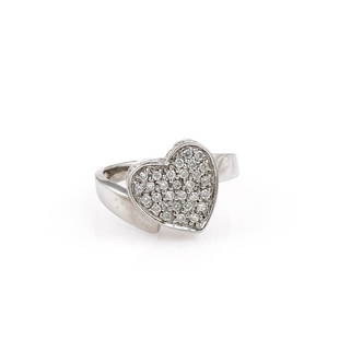 18K WG Pave Diamond Heart With Love Ring: Lovely 18K White Gold Pave Diamond Heart Ring. This pave set diamond ring features round cut diamonds in a beautiful heart designed motif. The heart measures 12mm high. Ring size 6 and weighs