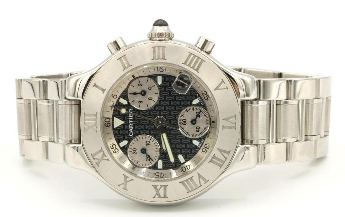 Reloj Cartier Chronoscaph Siglo 21. En Acero Y Caucho