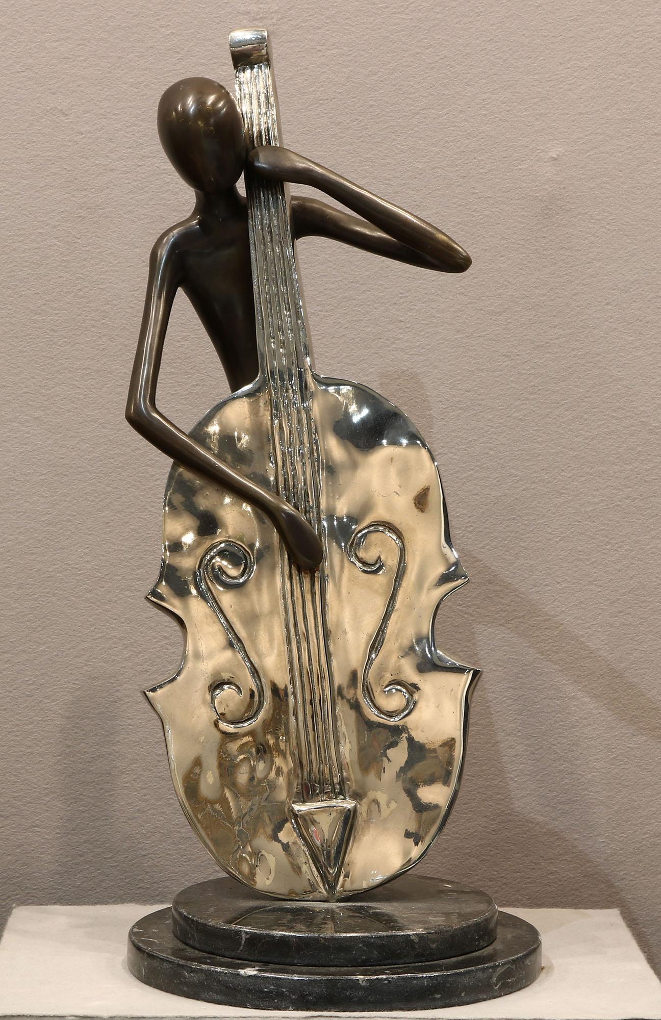 Bronze Bass Player Sculpture Signed Liliany (1 of 4)