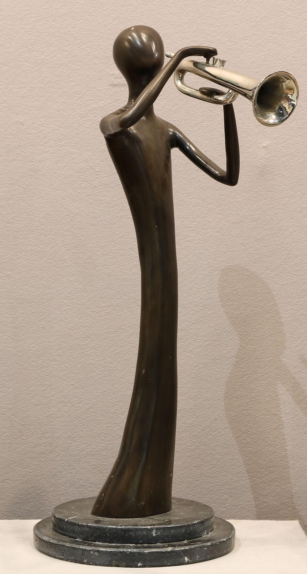 Bronze Trumpet Player Sculpture Signed Liliany (1 of 3)