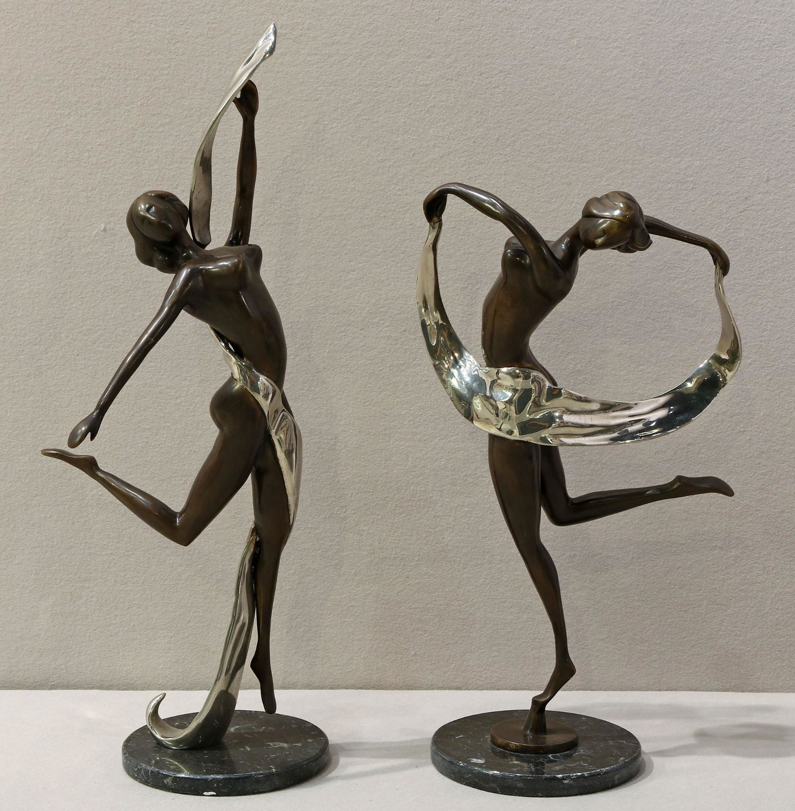 Pair of Bronze Dancer Sculptures Signed Liliany (1 of 4)