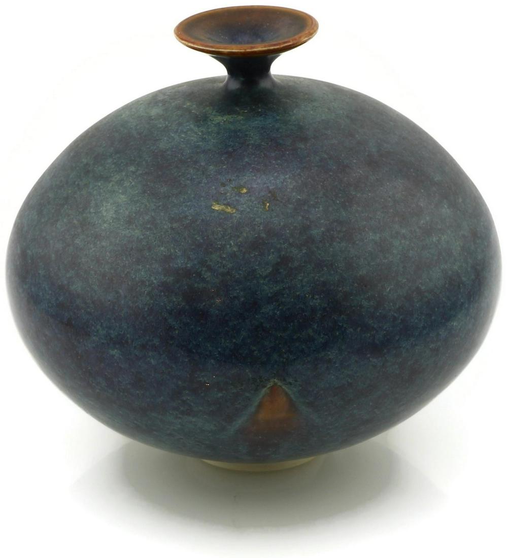 Signed Blue Ceramic Vase (1 of 3)