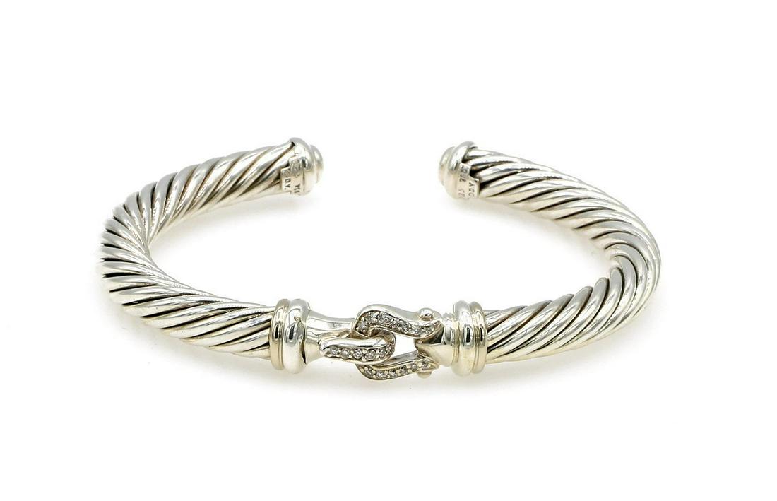 David Yurman Sterling / 18K WG Diamond Cable Bangle (1 of 3)