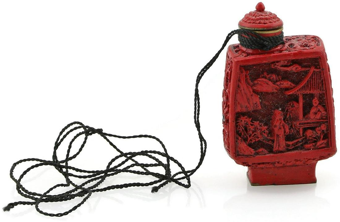 Oriental Hand Carved Cinnabar Snuff Bottle (1 of 3)
