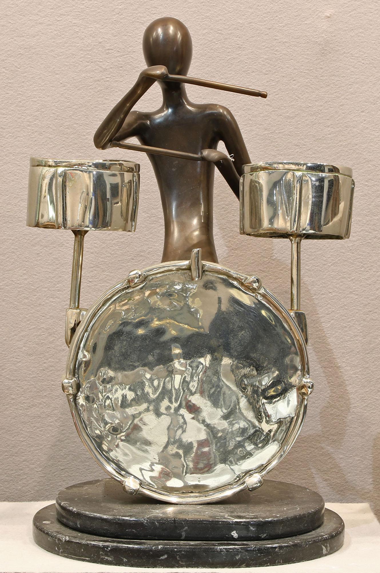 Bronze Drum Player Sculpture Signed Liliany (1 of 4)