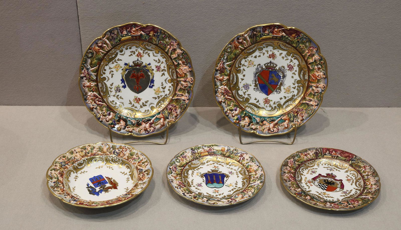 Set of 13 Capodimonte Coat of Arms Porcelain Plates (1 of 7)