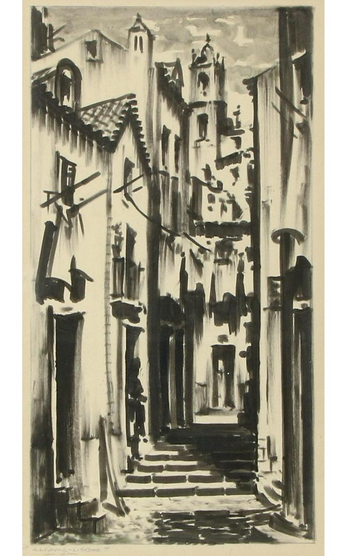 Unsigned Watercolor of a Street Scene (1 of 4)