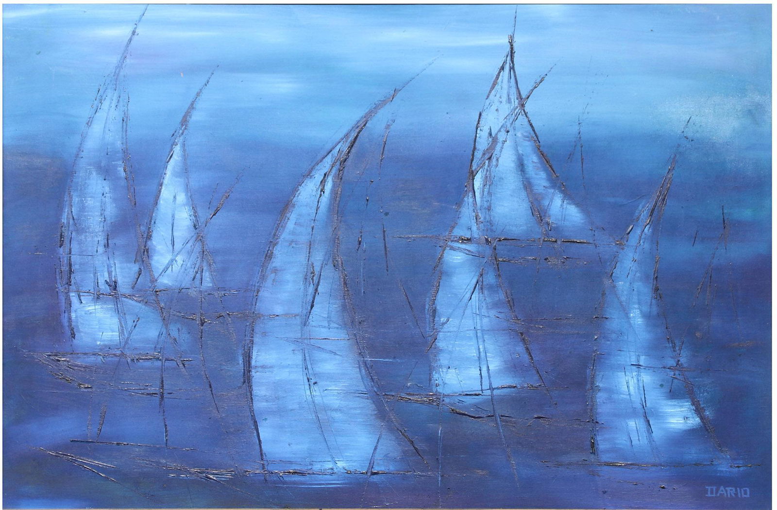 Signed Abstract Nautical Scene Oil on Canvas (1 of 4)