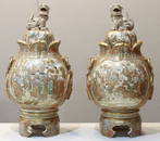 Pair of 19th Century Satsuma Foo Dog Urns