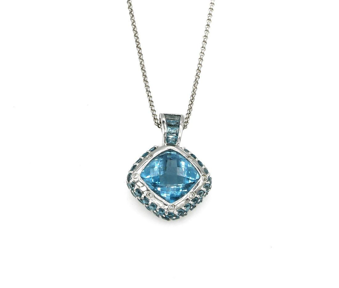18K White Gold Bellari Blue Topaz & Diamond Necklace (1 of 4)