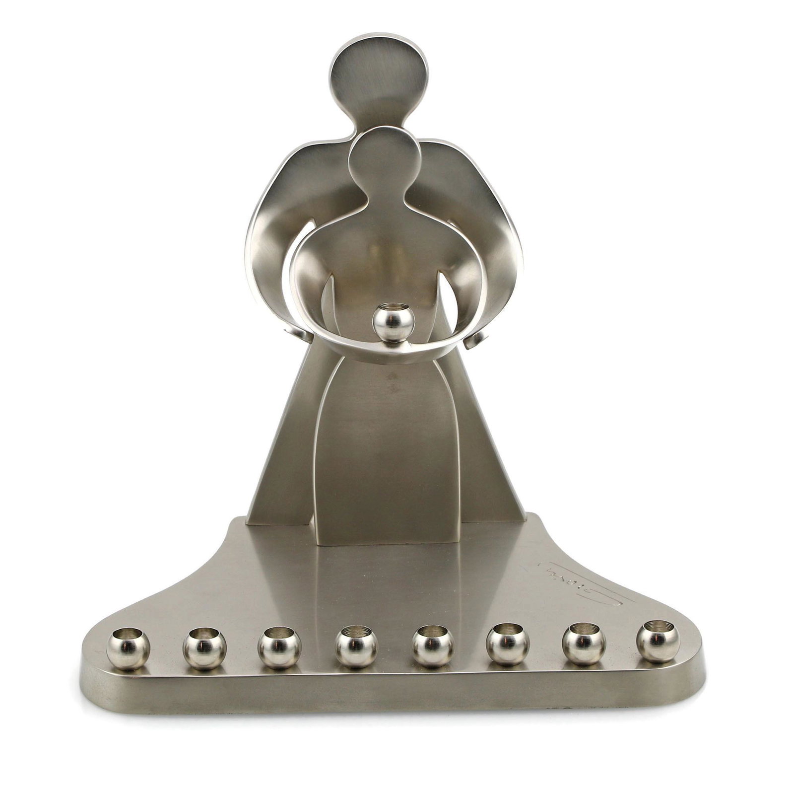 Alef Judaica by Giora "Our Love" Pewter Menorah: Alef Judaica Pewter Menorah titled "Our Love" signed Giora. Includes original box pictured. In excellent condition. Measures approx 7.5" T x 8" L x 5.5" W. Please review all photos