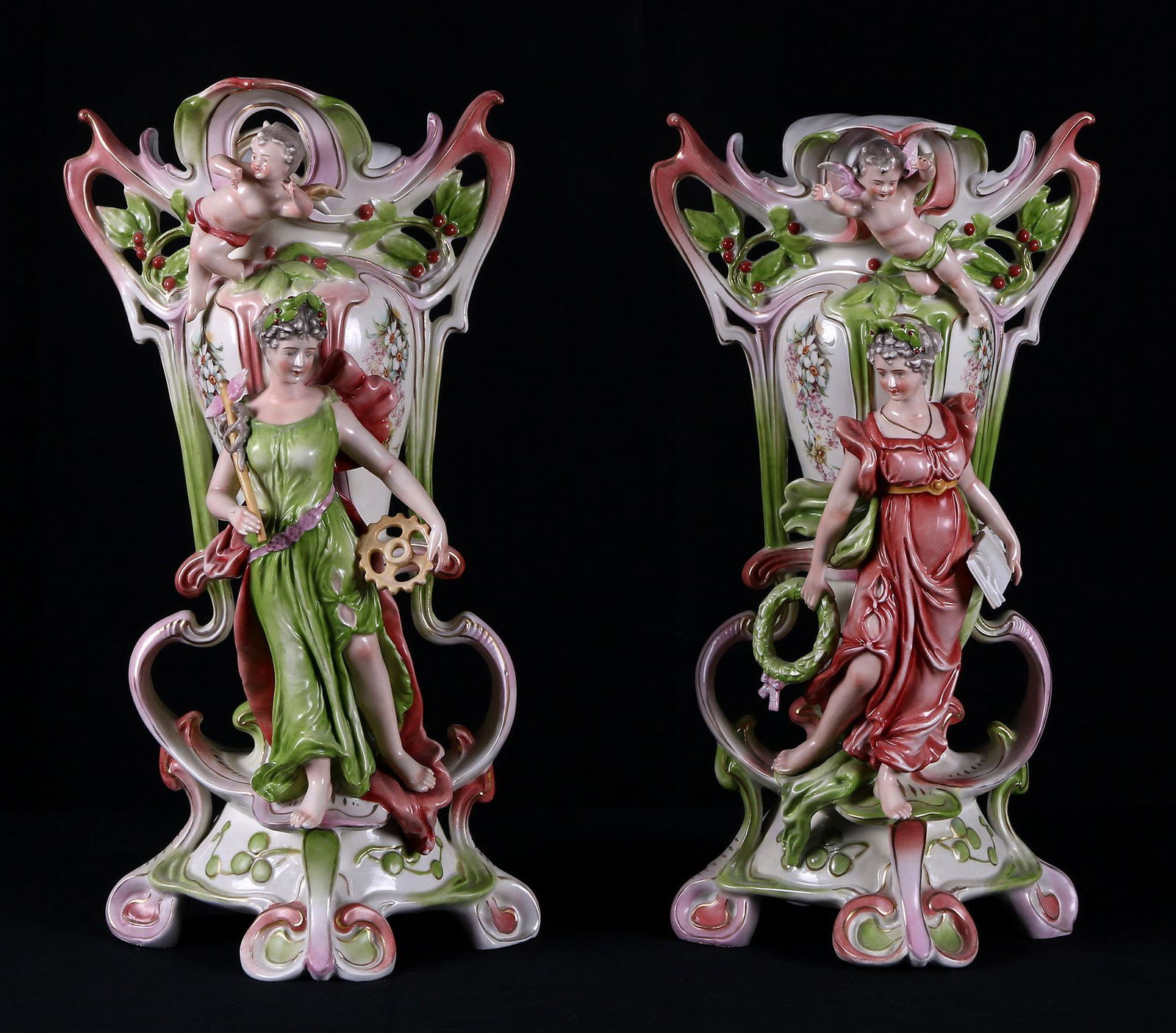 Pair of Sitzendorf Cherub Vases (1 of 6)