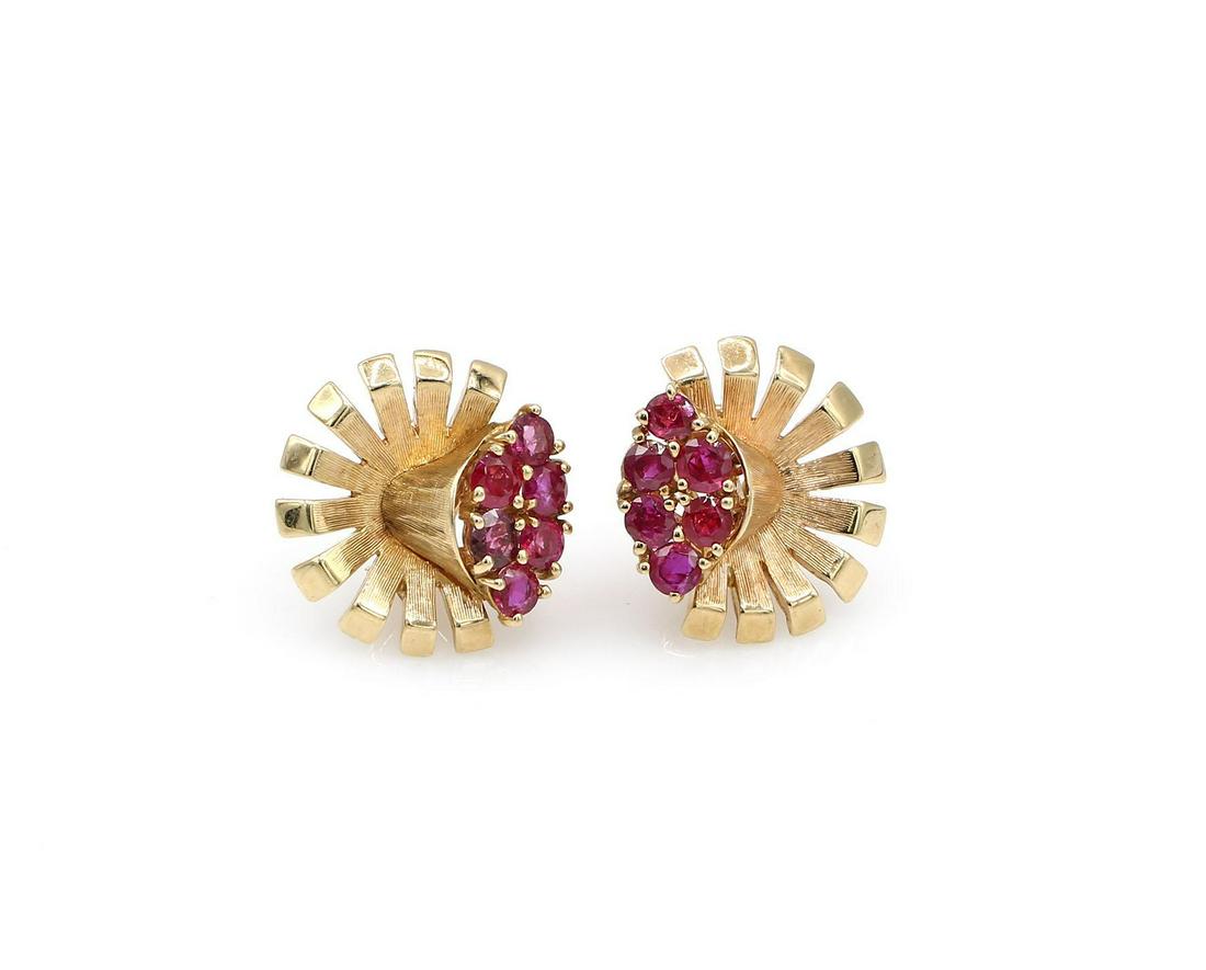 18K Yellow Gold Retro Ruby Circular Earrings (1 of 2)