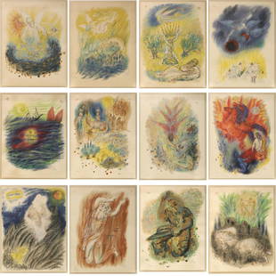 12 Reuven Rubin "Prophets" Framed Lithographs: Set of 12 lithographs by Reuven Rubin (Israeli, 1893-1974) from the "Prophets" collection. Glass under wood frame. In overall good condition. Signed and numbered by the artist in pencil.