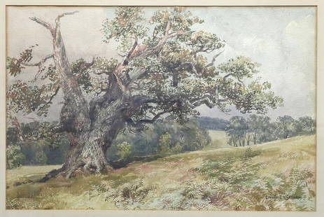 Crawford O'Gorman (Irish, 1874-1943) Watercolor: Watercolor by Crawford O'Gorman depicting landscape scene. Measures approx 20.75" x 13.5" sight (28.5" x 22" framed). Signed bottom right. Please review all photos closely. The