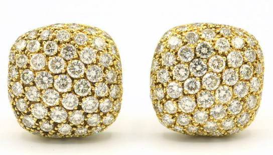 Beautiful 18Kt 9.40ct. Pave Diamond Earrings: Beautiful 18Kt Yellow Gold 9.40ct. Pave Diamond Earrings. These earrings contain 134 diamonds, 9.40cts. Color - G-H, Clarity - VS-SI. Weight - 12.80 dwt. #W34431X Please review all photos