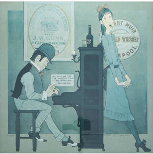 Philippe Noyer (French, 1917-1985) Bill the Boss Litho: Lithograph titled "Bill the Boss" by Philippe Noyer. Glass under metal frame. Signed and numbered 253/400 in pencil. Measures approx 21.75" x 21.74" sight (27" x 27" framed). 