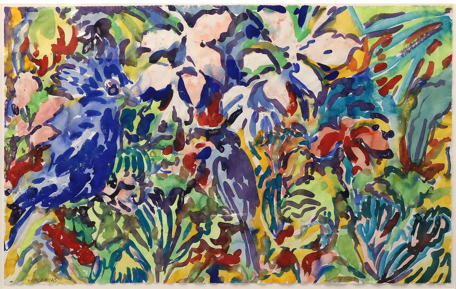 Hunt Slonem (b. 1951) Framed Gouache Catelayas (1 of 5)