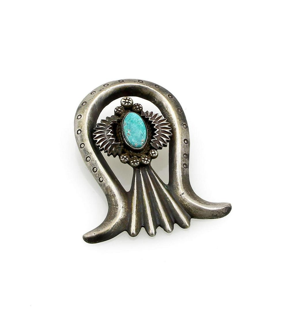 Silver with Turquoise Fashion Brooch (1 of 3)
