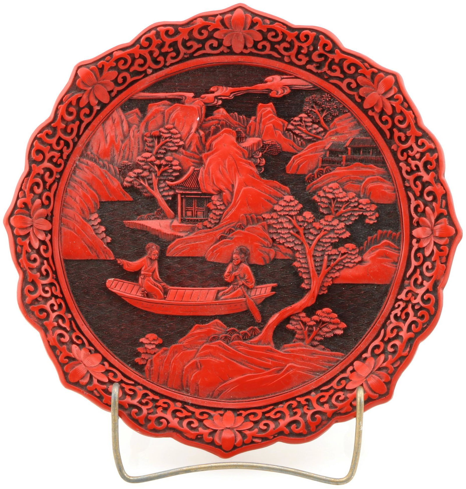 Oriental Hand Carved Cinnabar Plate (1 of 3)