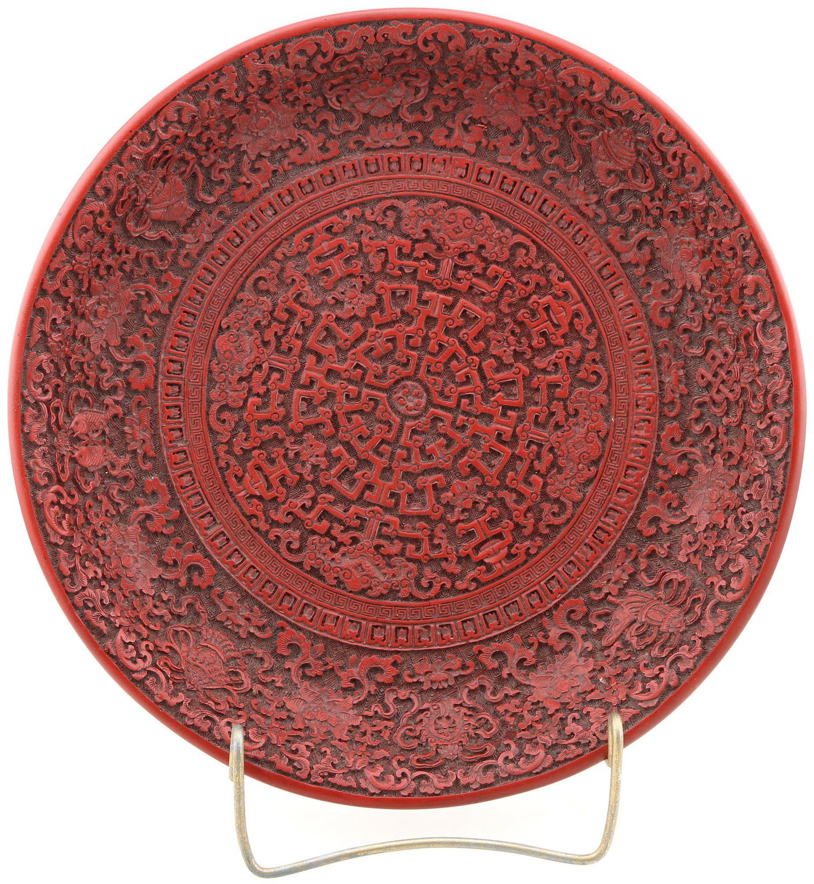 Oriental Hand Carved Cinnabar Charger (1 of 3)