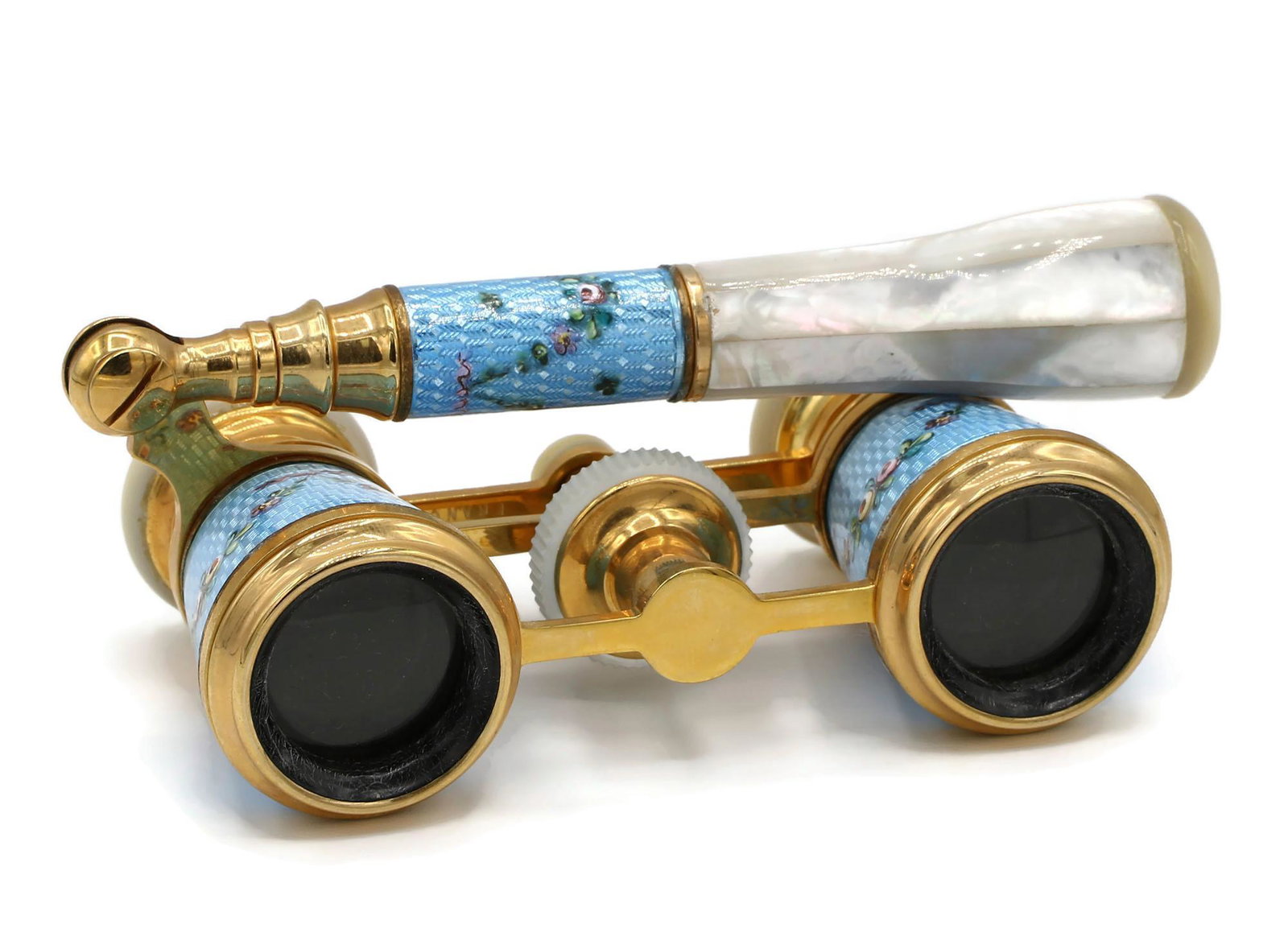 Pair of Enamel & Mother of Pearl Opera Glasses w/ Case (1 of 4)