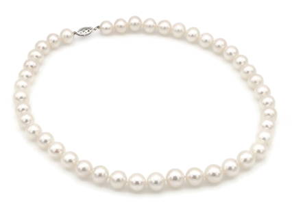 Pearl Strand Necklace with 14K White Gold Clasp: Elegant fresh water pearl strand necklace featuring a 14k white gold filigree clasp. Pearls are AAA grade quality and are 10mm-11mm in size. Necklace measures 18" in length. w27716x Have a