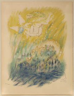 Reuven Rubin (Israeli, 1893-1974) Micah Lithograph: Color lithograph by Reuven Rubin from the "Prophets" portfolio. Glass under wood frame. In overall good condition. Signed and numbered by the artist in pencil. Measures approx 26" x 19.75&