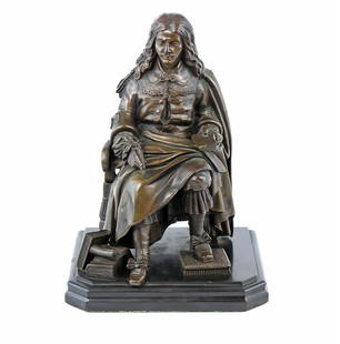 Antique Bronze of Jean Baptiste Colbert: Antique 19th Century bronze of Jean Baptiste Colbert. Sitting on chair having crisp cast. In overall excellent condition. 8" H x 6" W. Have a similar item to sell? Contact us at