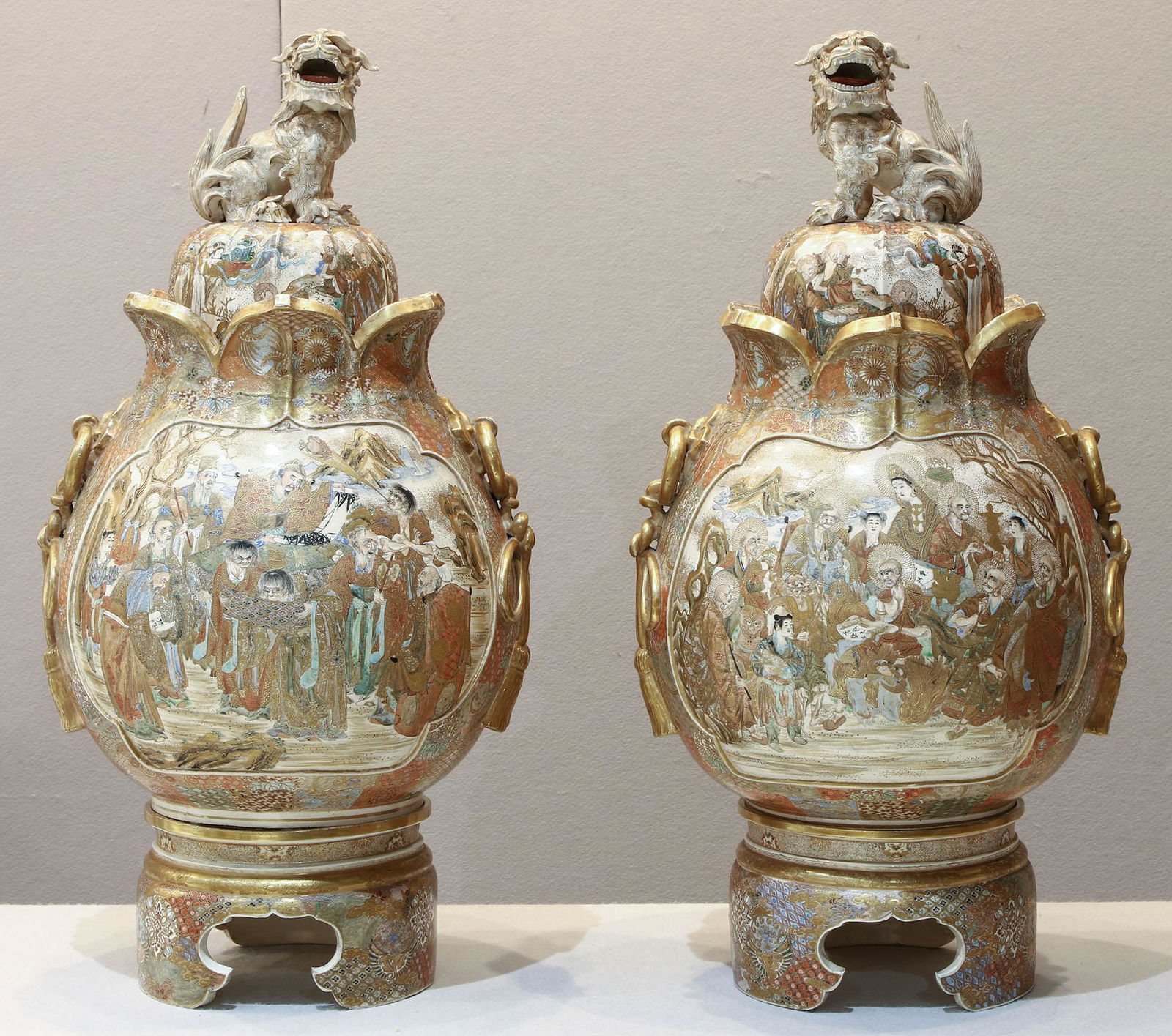 Pair of 19th Century Satsuma Foo Dog Urns (1 of 11)