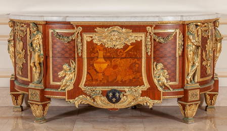 Louis XVI Style Tulip & King Wood Commode after Riesener