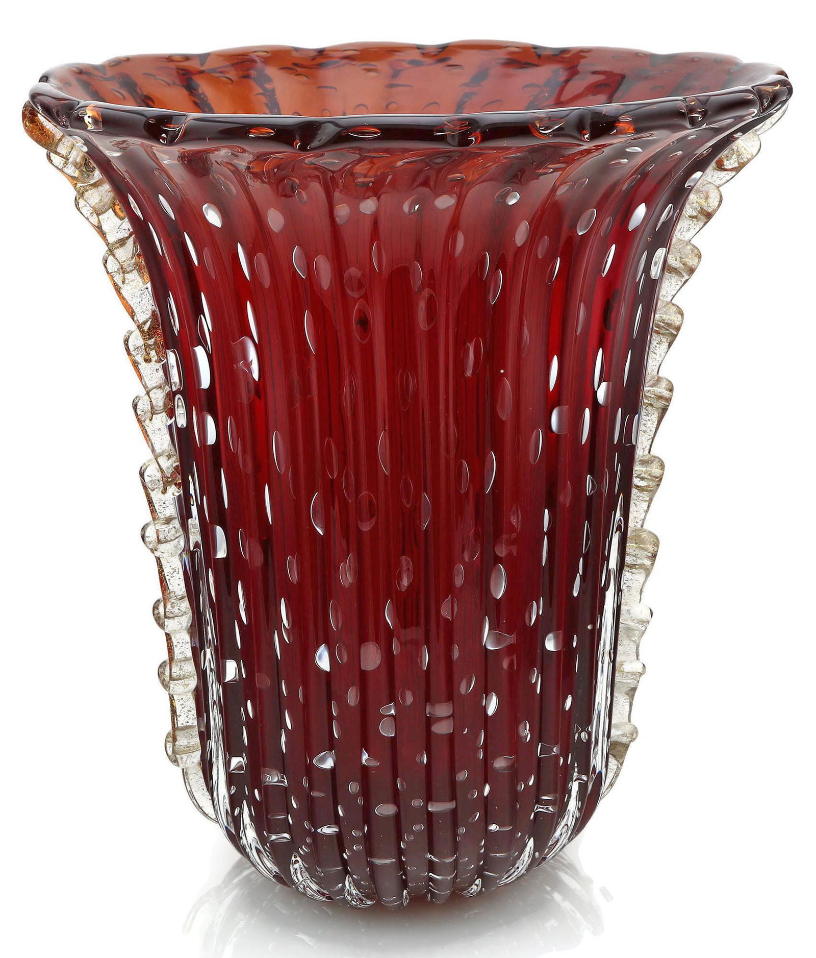 Large Murano Red Art Glass Vase with Gold (1 of 3)
