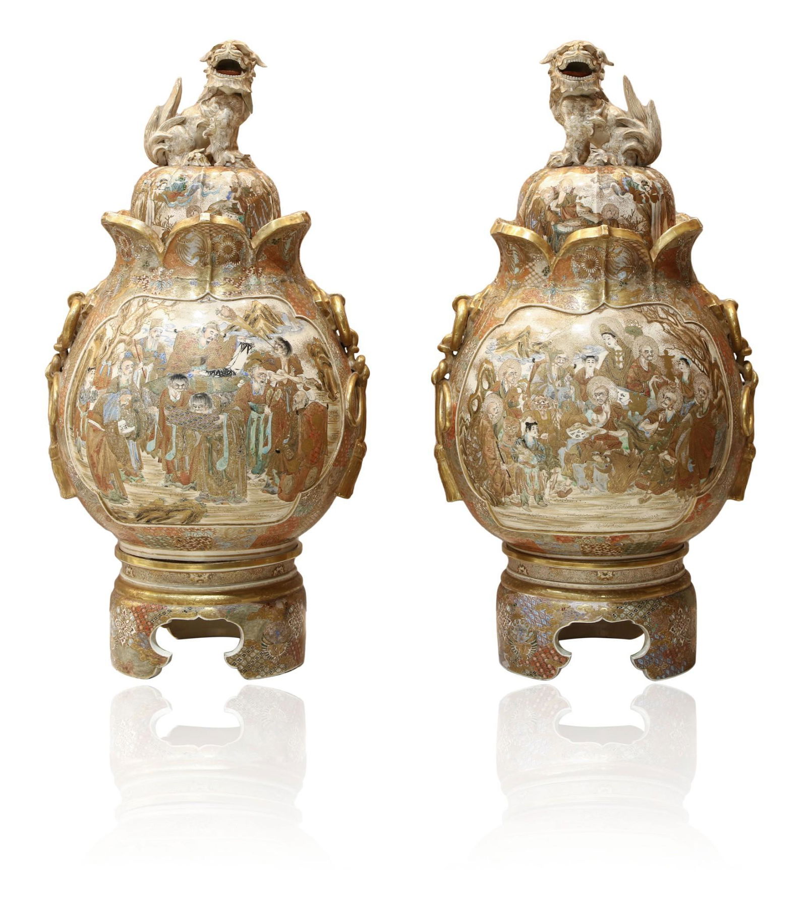 Pair of 19th Century Satsuma Foo Dog Urns (1 of 11)