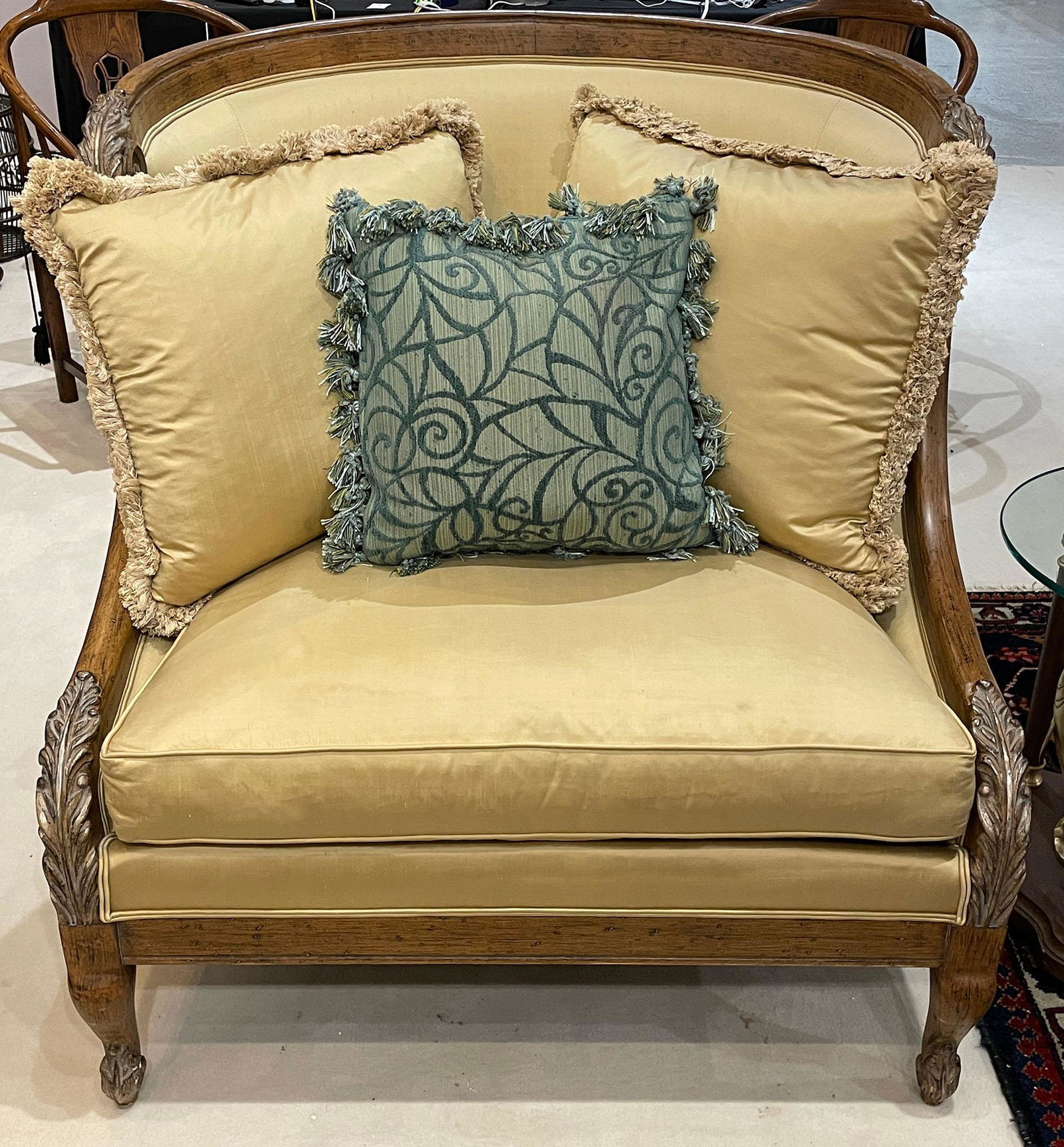 Pair Louis XVI Style Satin Upholstered Chairs (1 of 8)